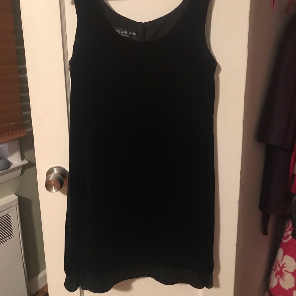 Black velvet mini cocktail dress.